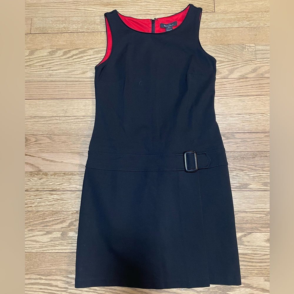 WHITE HOUSE BLACK MARKET-Black Faux Wrap Drop Waist Dress Red w/ Black Interior